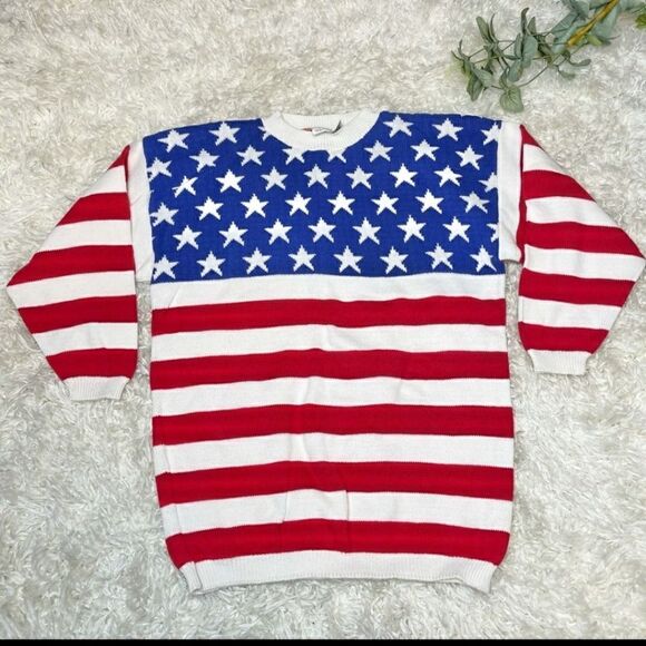 Vintage Sweaters - 💐Vintage American Flag Knit Sweater Sz L?